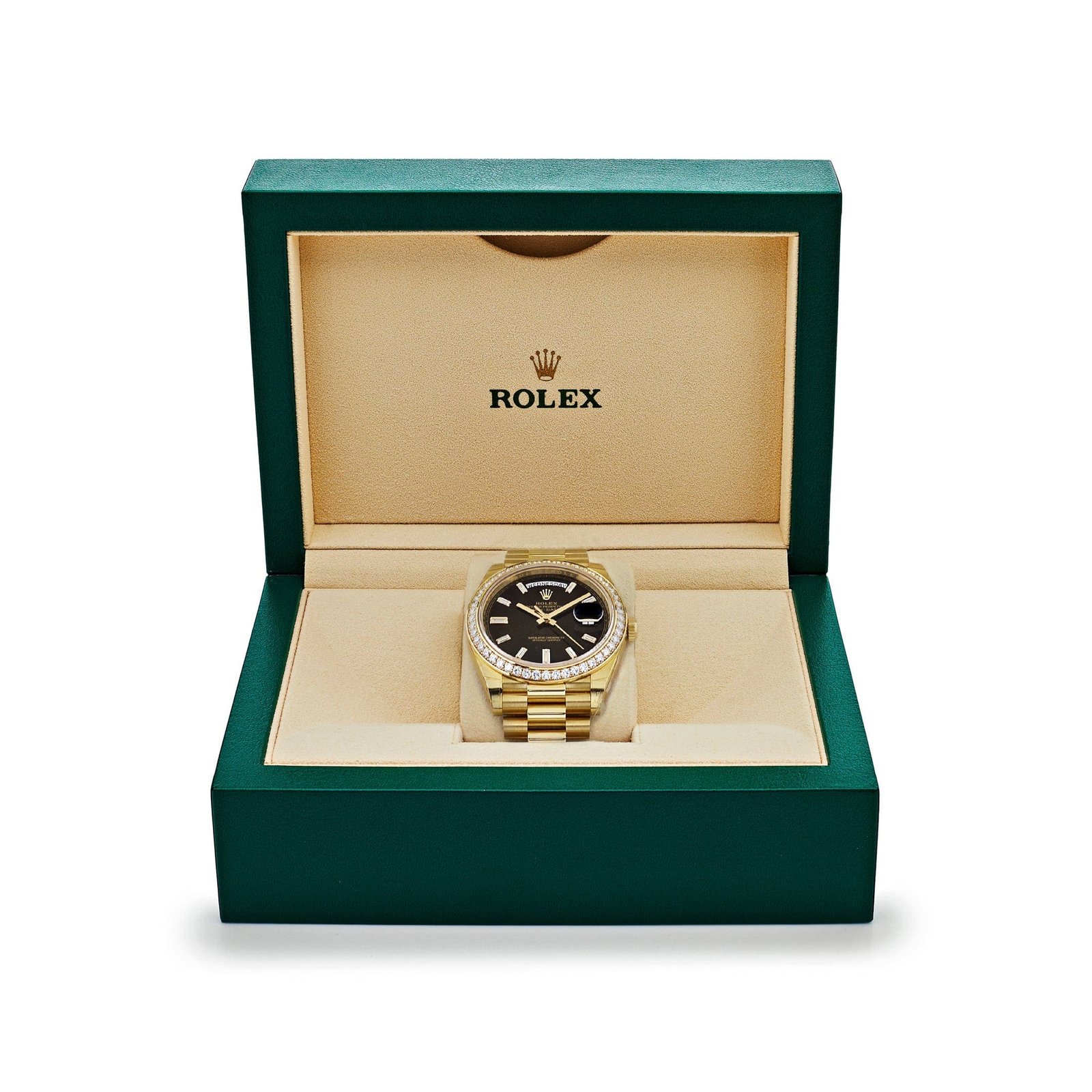 R01ex Day-Date 40 228348RBR Yellow Gold Black D1am0nd Dial D1am0nd Bezel